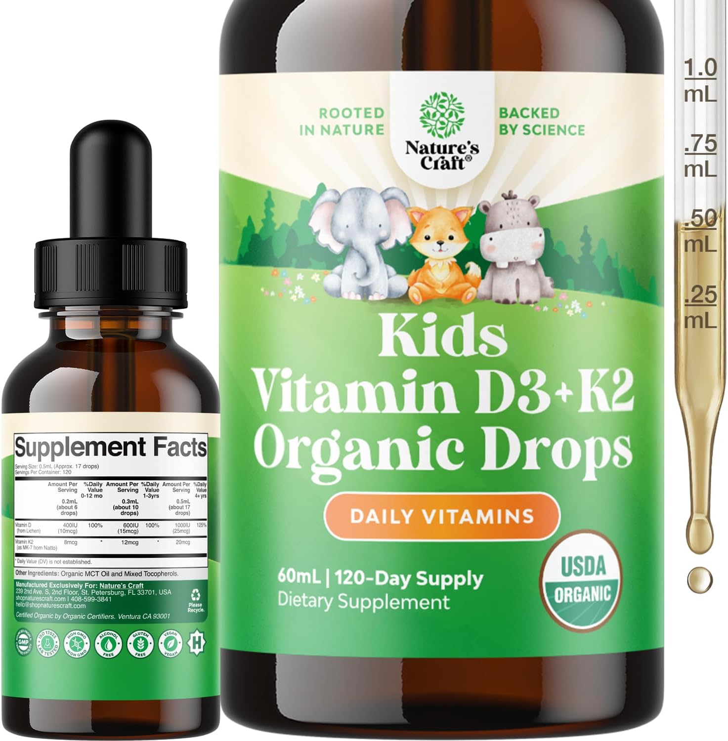 Natures Craft Liquid Vitamin D3 with K2 - Vegan Drops 2000IU per Serving, with MCT Oil for Enhanced Absorption - 60 ml - görsel 9