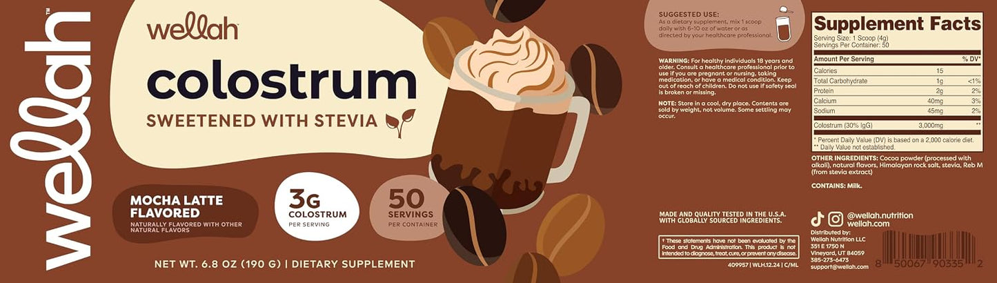 Wellah Colostrum Mocha Latte Flavoured (50 Servings) - Sweetened with Stevia, 3g Colostrum Per Serving, Dietary Supplement - görsel 5