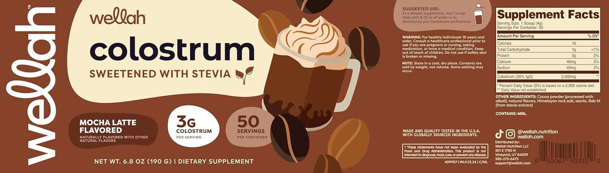 Wellah Colostrum Mocha Latte Flavoured (50 Servings) - Sweetened with Stevia, 3g Colostrum Per Serving, Dietary Supplement - görsel 5
