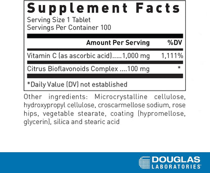 Douglas Laboratories Natural C 1000 mg | Supports Skin, Blood Vessels, Tendons, Joints, Cartilage, Bone and Circulatory System | 100 Tablets