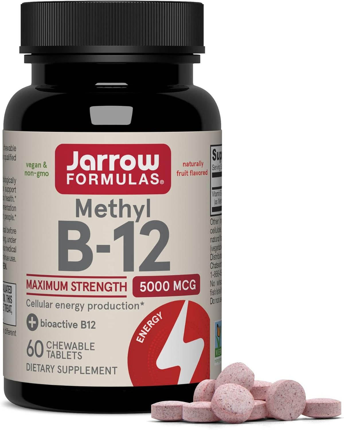 Jarrow Formulae Methyl Vitamin B12 5000 mcg - 60 Chewable Tablets, Natural Fruit Flavour - görsel 1