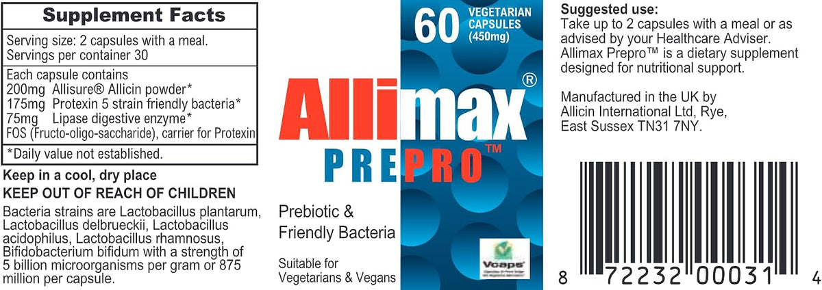 ALLIMAX Pre Pro - 60 Capsules - Stabilised Allicin Plus Prebiotics, Probiotics and Digestive Enzymes - görsel 2