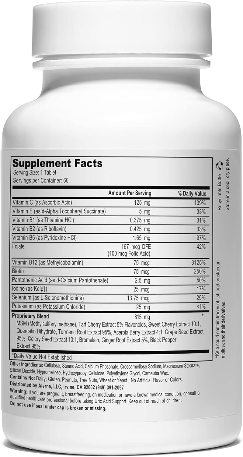 Uric Acid Support Supplement – Tart Cherry, Celery Extract, Turmeric & Quercetin – 60 Vegetarian Tablets - görsel 2