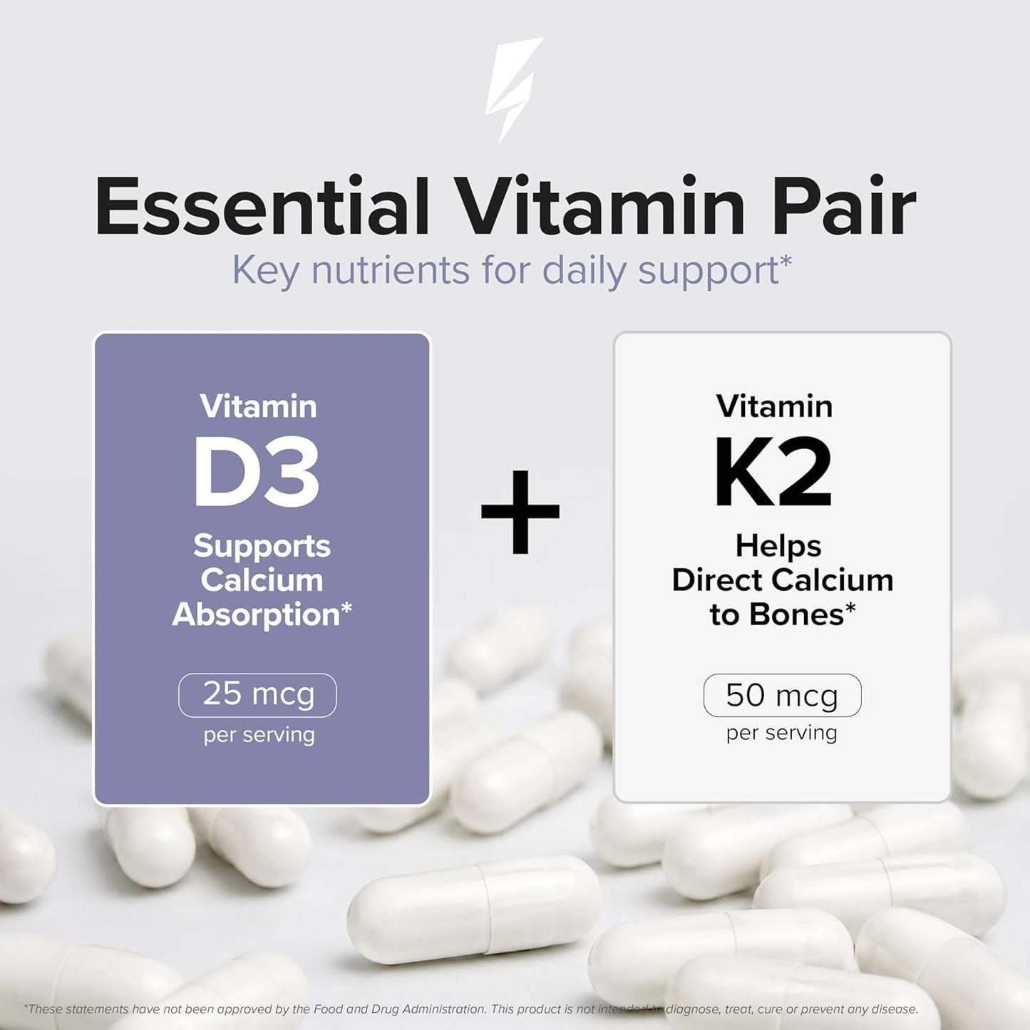 Inno D3+K2 - Vitamin K2 and D3 Supplement with Magnesium for Immune Support, Bone Strength, and Cardiovascular Health - Vitamin Complex Supplements for Overall Health & Wellness (30 Capsules) - görsel 3
