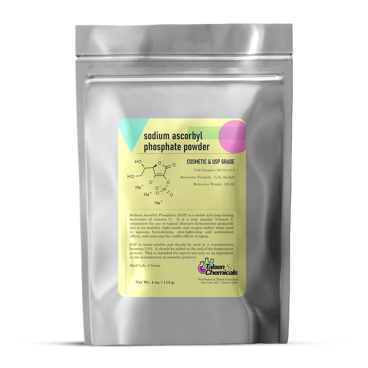 Talsen Chemicals Sodium Ascorbyl Phosphate (SAP) Powder – Stable Vitamin C Derivative for DIY Skin care (4 oz) - görsel 1
