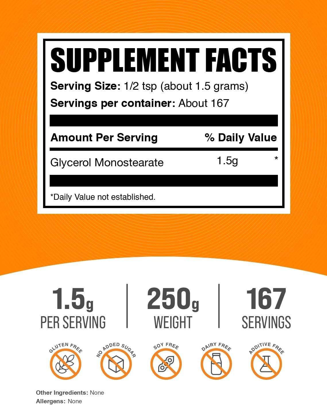 BulkSupplements.com Glycerol Monostearate Powder – Glycerol Supplement, Unflavoured, 1.5g per Serving, 250g (8.8 oz) - görsel 2
