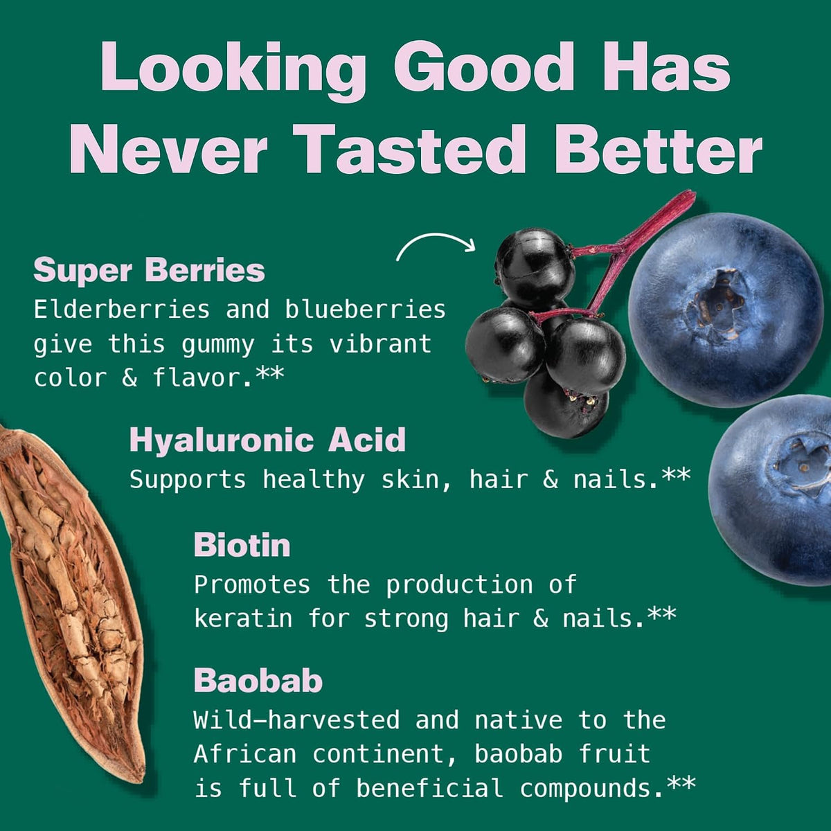 Kuli Kuli Super Gummies - Skin Supplements with Baobab, Elderberry and Biotin - 60 Non-GMO, Gluten-Free Gummies - görsel 4