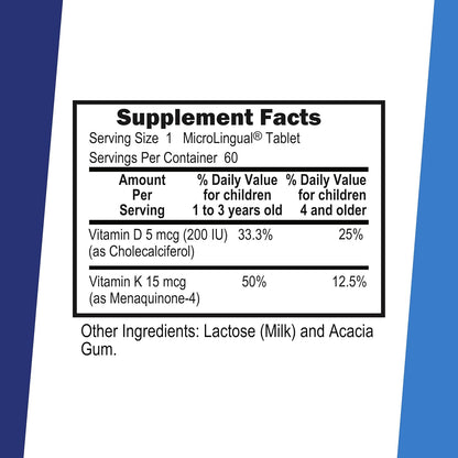 Superior Source Kid's D3 & K2 (MK-4) - Children's Vitamin - Immune & Bone Support - Non-GMO, Colour-Free - 60 MicroLingual Instant-Dissolve Tablets
