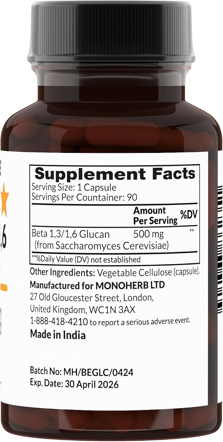 MONOHERB Beta 1,3/1,6 Glucan 500 mg per Capsule - 90 Veg Capsules - görsel 2
