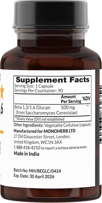MONOHERB Beta 1,3/1,6 Glucan 500 mg per Capsule - 90 Veg Capsules