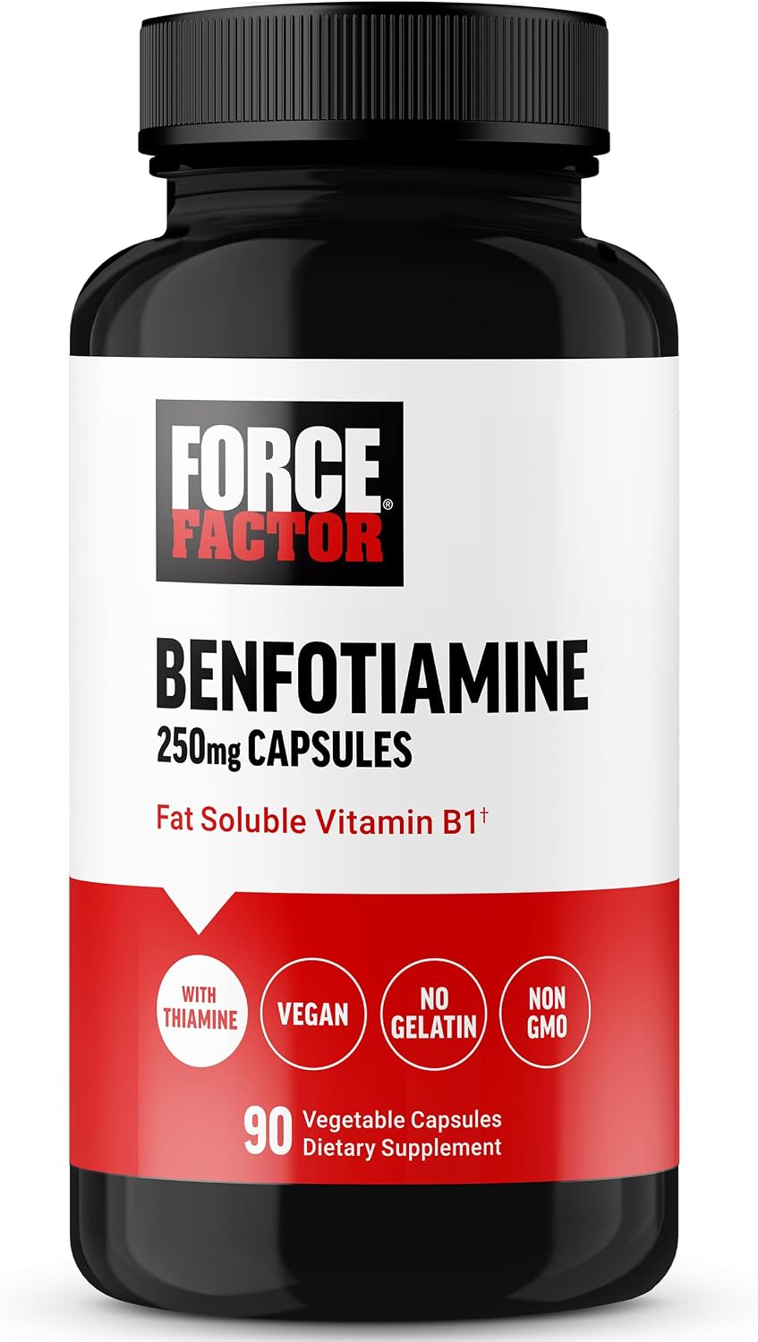 Force Factor Benfotiamine Plus Thiamine Food Supplement, Fat Soluble Vitamin B1, Non-GMO, Vegan, 90 Capsules - görsel 1