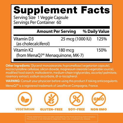 Doctor's Best Natural Vitamin K2 MK-7 Plus D3 - 60 Veg Caps