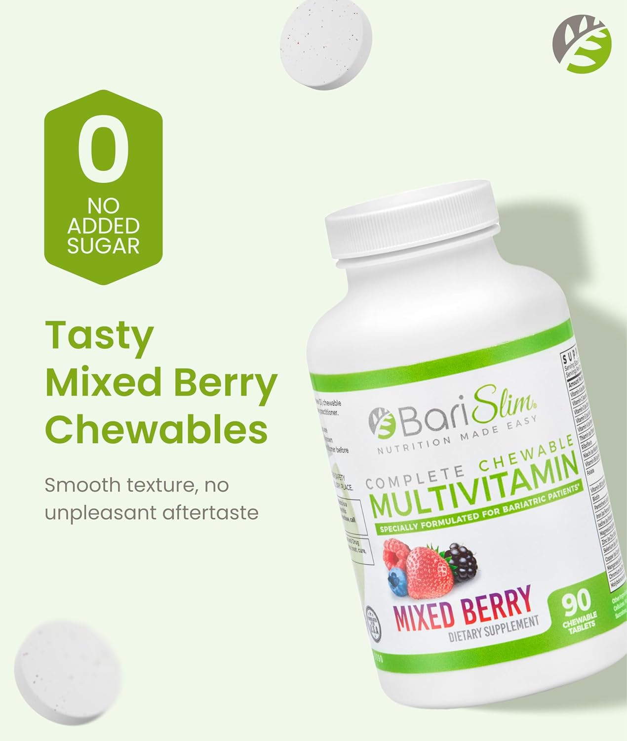 BariSlim Complete Chewable Bariatric Multivitamin Tablets - 45 mg Iron - Mixed Berry - 90 Tablets - görsel 3