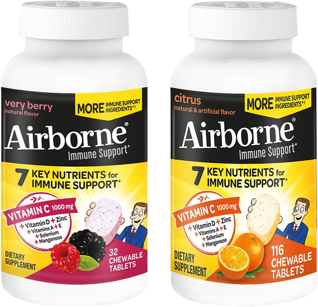 Airborne 1000mg Vitamin C + Zinc Chewable Tablets, Very Berry Flavour (2 Pack) - görsel 10