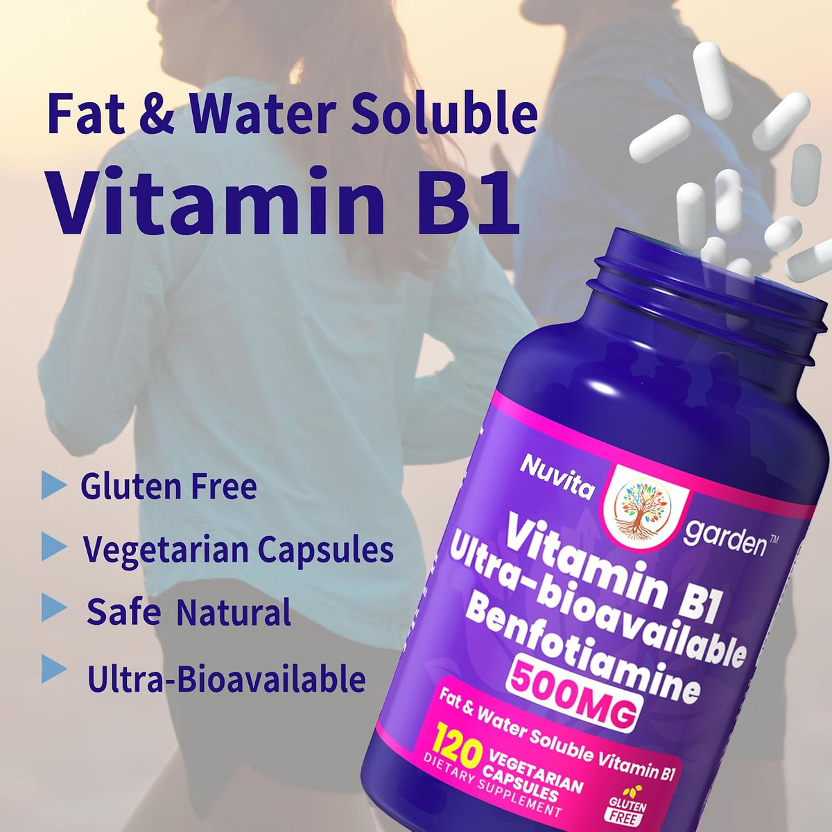 Vitamin B1 500mg - Ultra-Bioavailable Fat & Water Soluble Thiamine Supplement, 120 Vegetarian Capsules - görsel 3