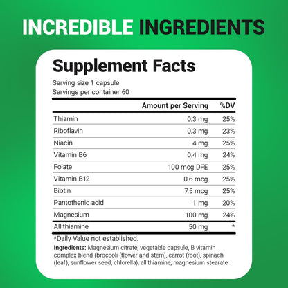 Dr. Berg Natural Vitamin B1 B6 B12 Complex with Allithiamine and Magnesium - 60 Capsules