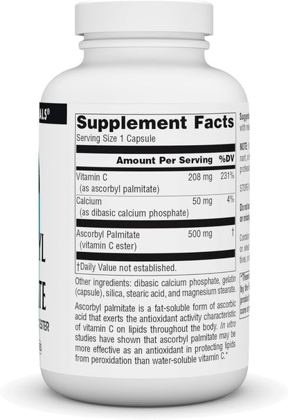 Source Naturals Ascorbyl Palmitate 500mg Fat-Soluble Vitamin C Ester Supplement – 180 Capsules