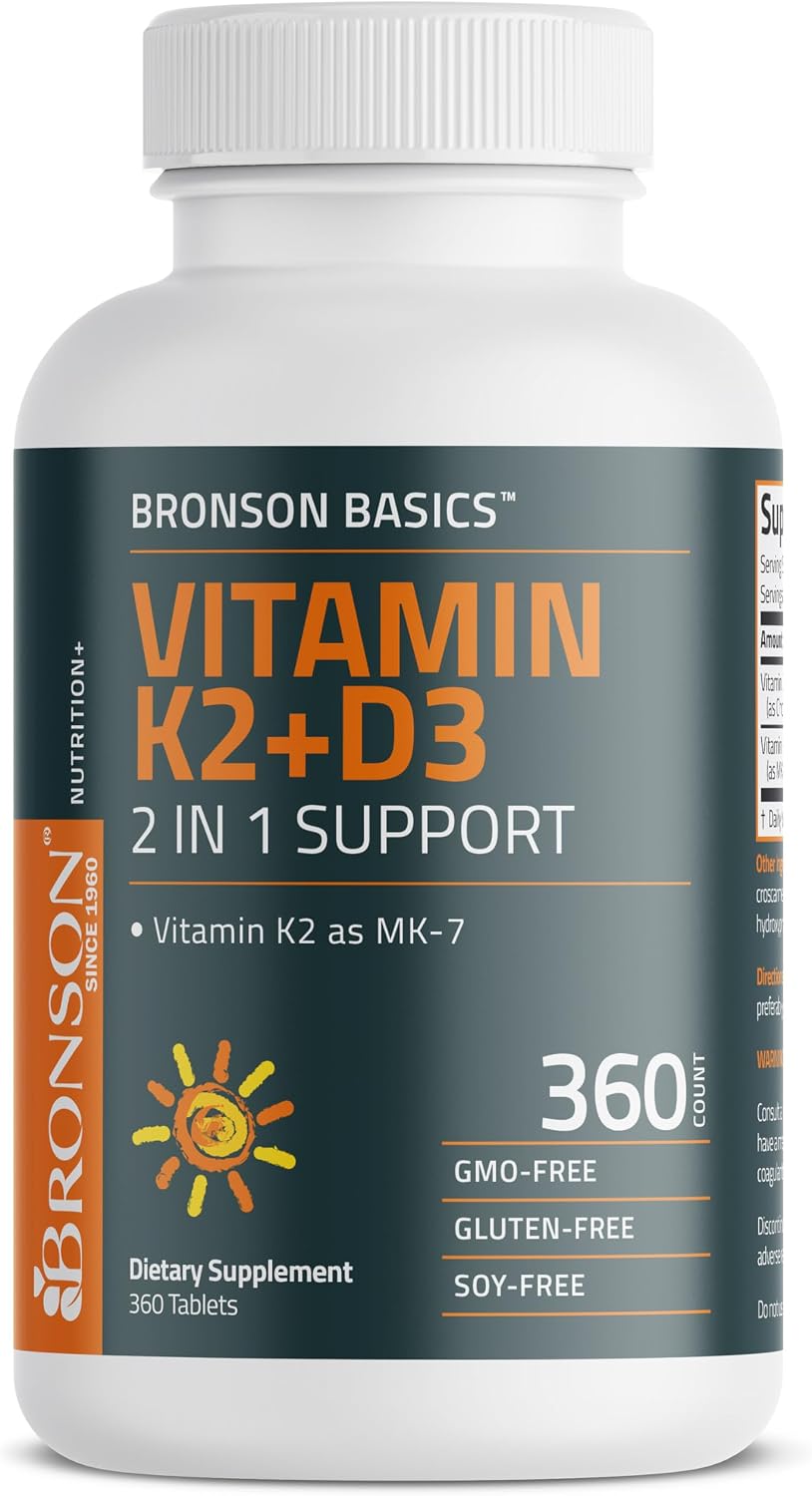 Bronson Vitamin K2 D3 (MK-7) Supplement - 5000 IU D3 & 90 mcg K2 - 360 Tablets - görsel 5