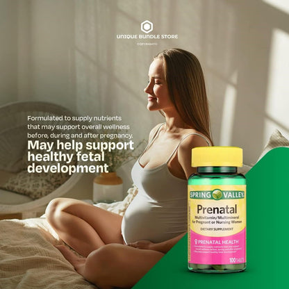 Unique Bundle Prenatal Multivitamin with Folic Acid and DHA - 100 Tablets (Pack of 3) + Pill Organiser