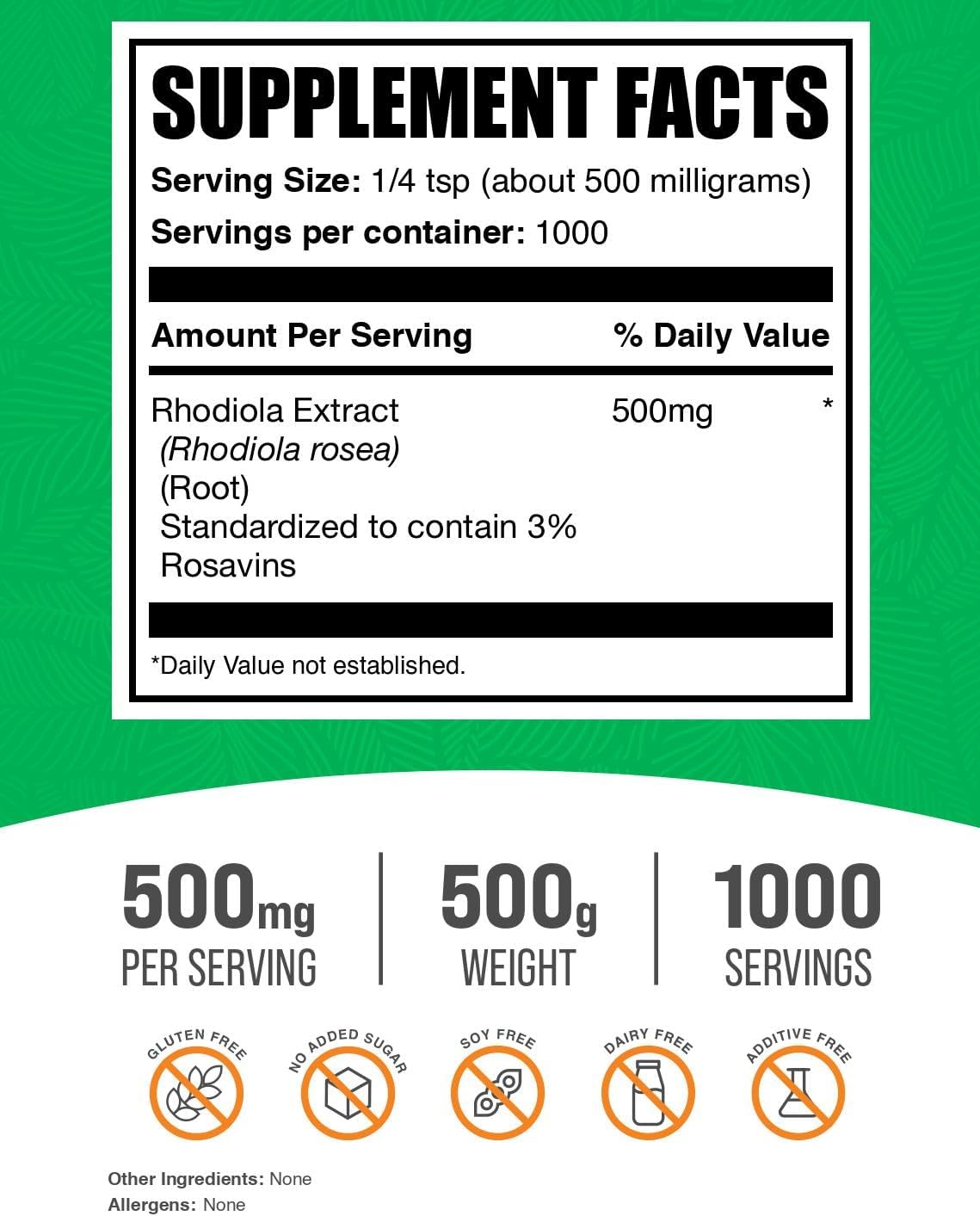 BulkSupplements Rhodiola Rosea Extract (3% Rosavin) - 500mg per Serving, 500g - görsel 2