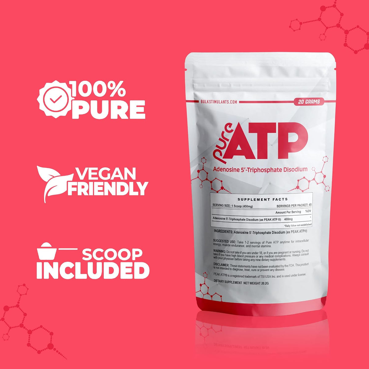BulkStimulants Pure ATP Adenosine Triphosphate Powder – Increase Energy, Endurance, Strength, Recovery & Muscle Pump – 20 Grammes - görsel 3