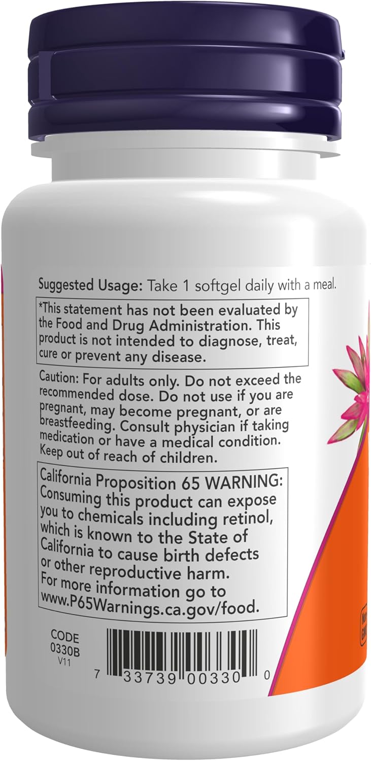 NOW Foods Vitamin A 10,000 IU – 100 Softgels - görsel 3