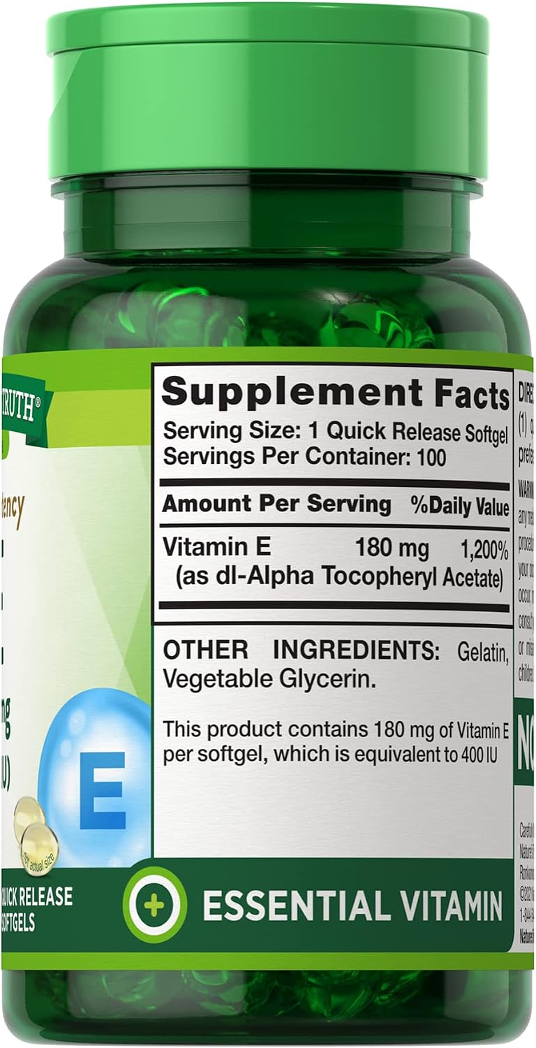 Nature's Truth High Potency Vitamin E 400 IU Quick Release Soft gel capsules - 100 Count, Pack of 2 - görsel 3