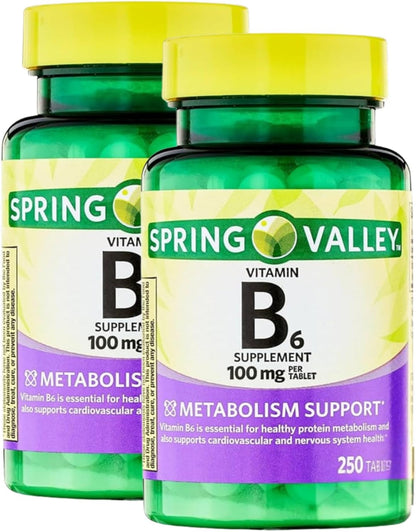 Vitamin B6 100mg – 250 Tablets (Pack of 2), High Potency B6 Supplement for Metabolism Support, Gluten-free, Vegetarian