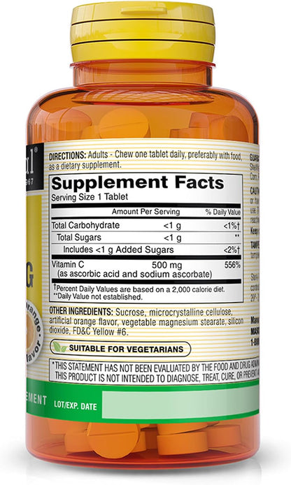 MASON NATURAL Vitamin C 500 mg Chewables – Orange Flavour (100 Chewables)