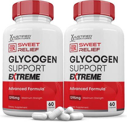 Justified Laboratories Sweet Relief Glycogen Support Extreme - 1295mg Herbal & Vitamin Blend, 120 Capsules (Twin Pack)
