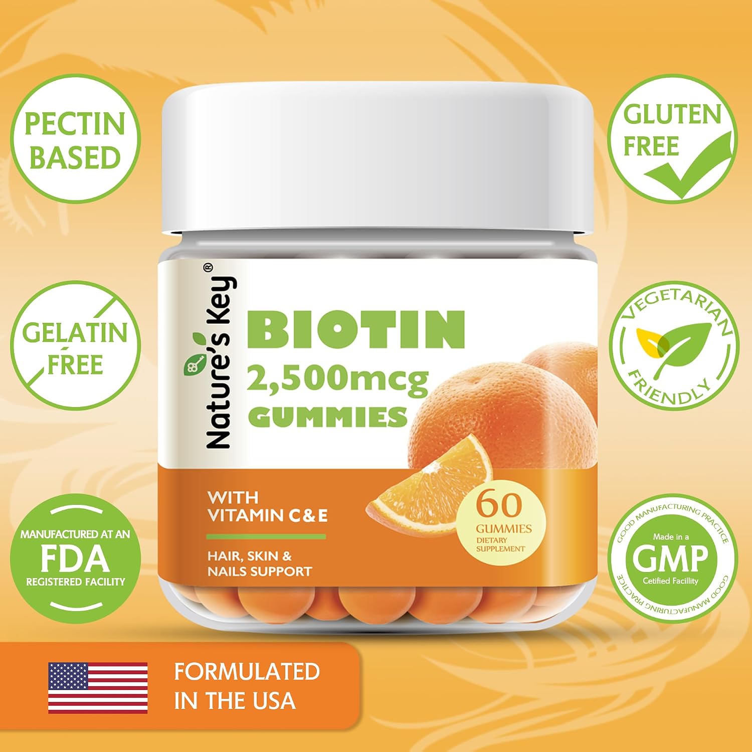 Nature's Key Biotin Gummies with Vitamin C & E – 60 Gummies - görsel 3