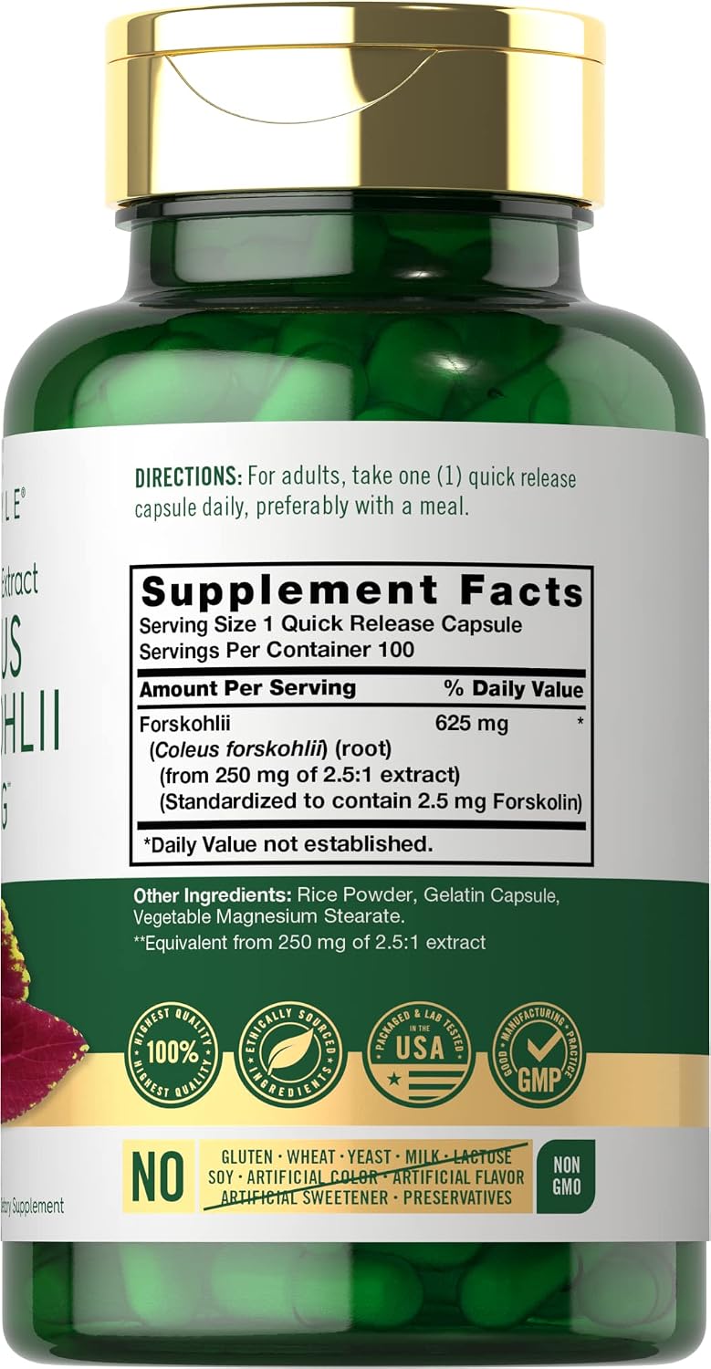 Carlyle Coleus Forskohlii Capsules | 100 Capsules | Standardised Forskolin Extract Supplement | Non-GMO & Gluten-free - görsel 2