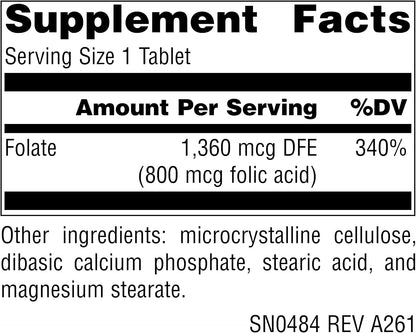 Source Naturals Folic Acid 800 mcg, 500 Tablets