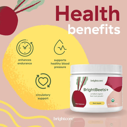 Brightcore Nutrition BrightBeets Beetroot Powder, Red Apple Flavour, 150g, 30 Servings