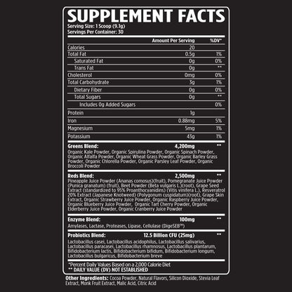 VMI Sports Greens + Reds Advanced Superfood for Immune Support and Digestive Health | Enzymes & Probiotics | 30 Servings (Chocolate)
