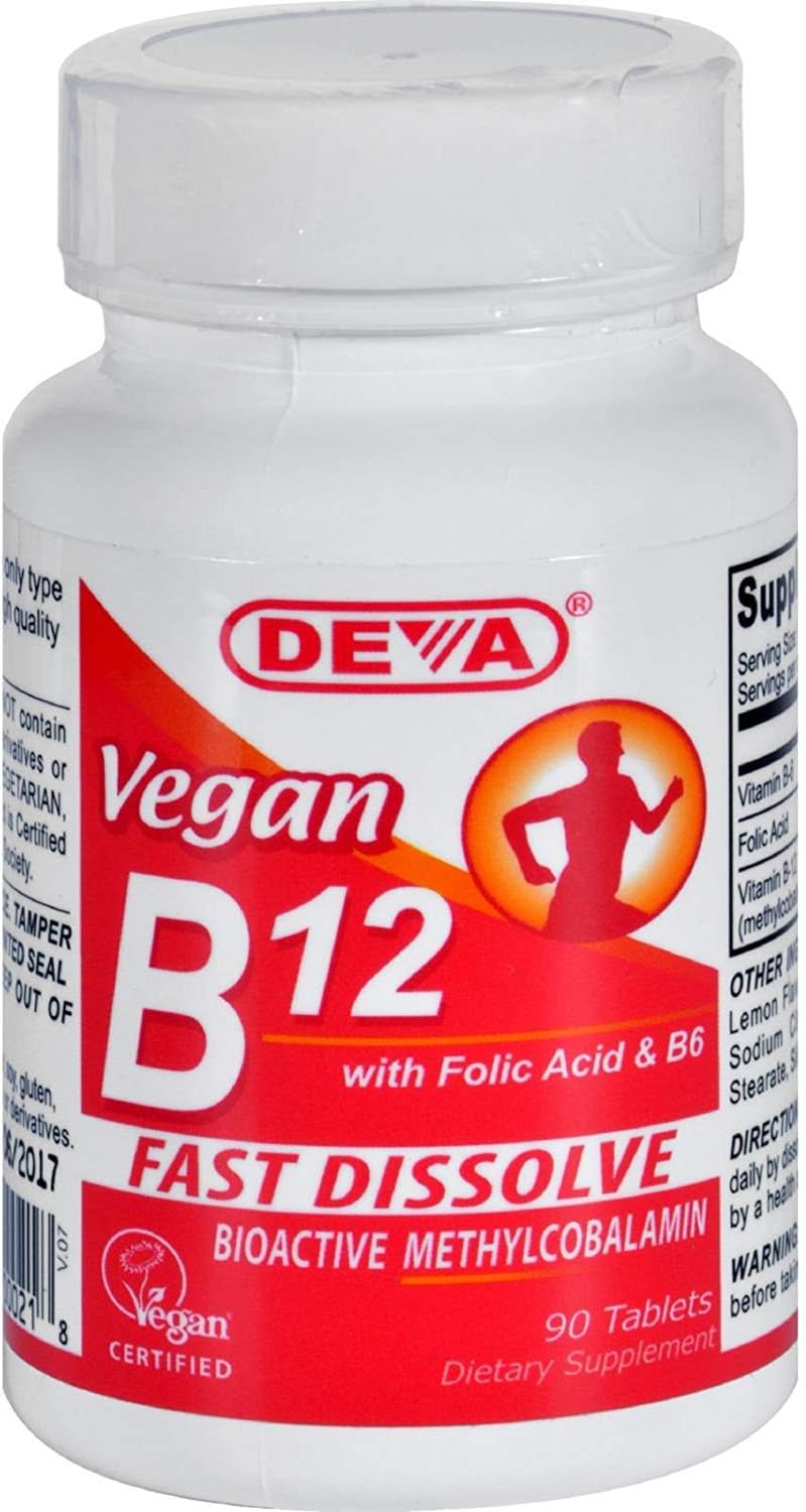Deva Nutrition Vegan B12 Sublingual 1000 mcg with Folic Acid and B6 (Not Certified Kosher) - 90 Tablets - görsel 1