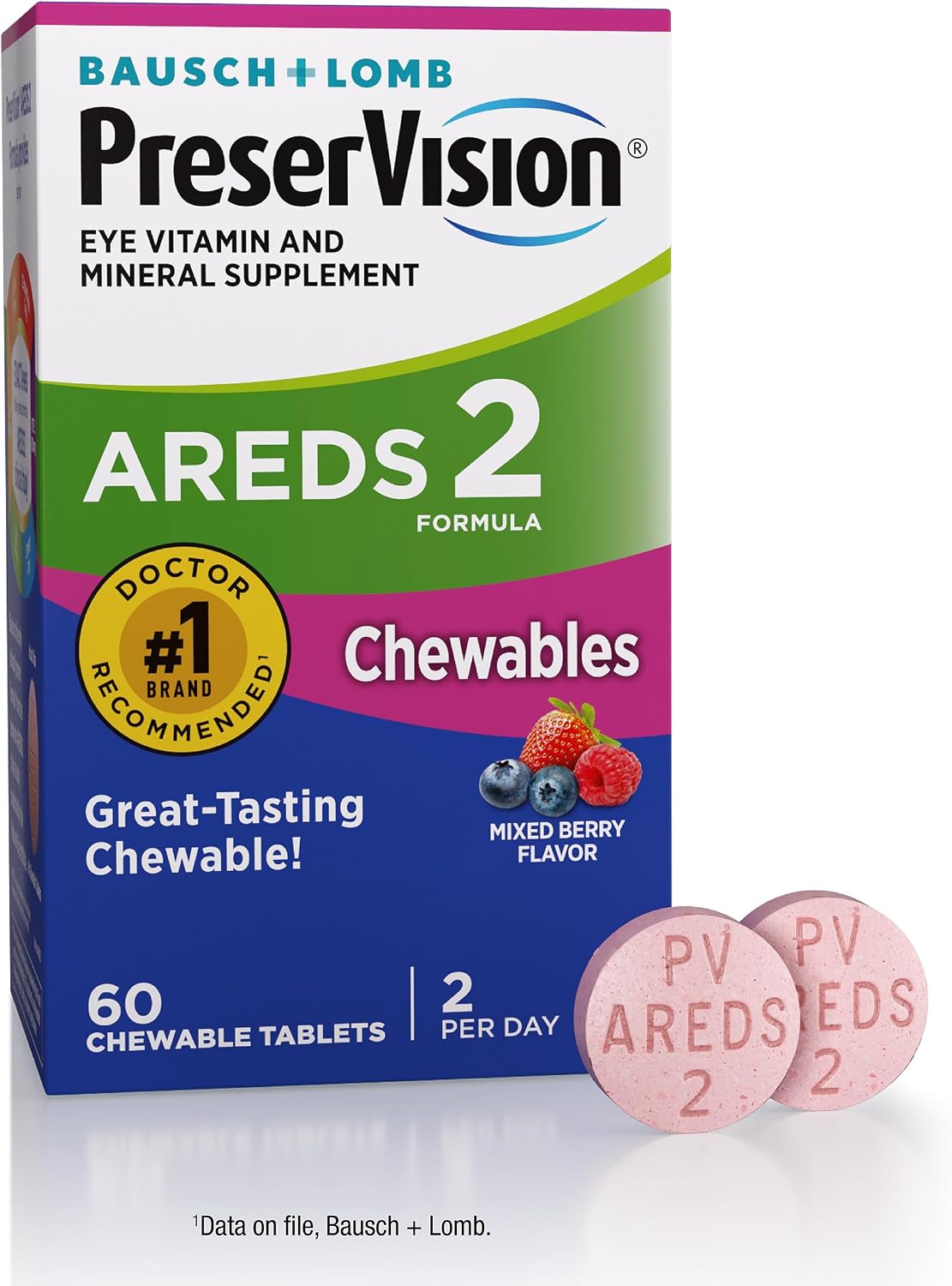 PreserVision AREDS 2 Eye Vitamins – Chewable Lutein & Zeaxanthin Supplement with Vitamin C, E, Zinc & Copper, Mixed Berry, 60 Tablets - görsel 1