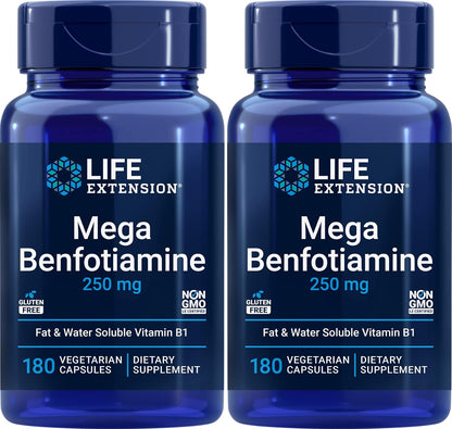 Life Extension Mega Benfotiamine, 250 mg, 180 Vegetarian Capsules with Thiamine