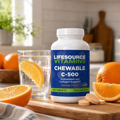 LifeSource Vitamins Vitamin C 500 mg - 100 Chewable Tablets - Orange Flavour - Sweetened with Stevia