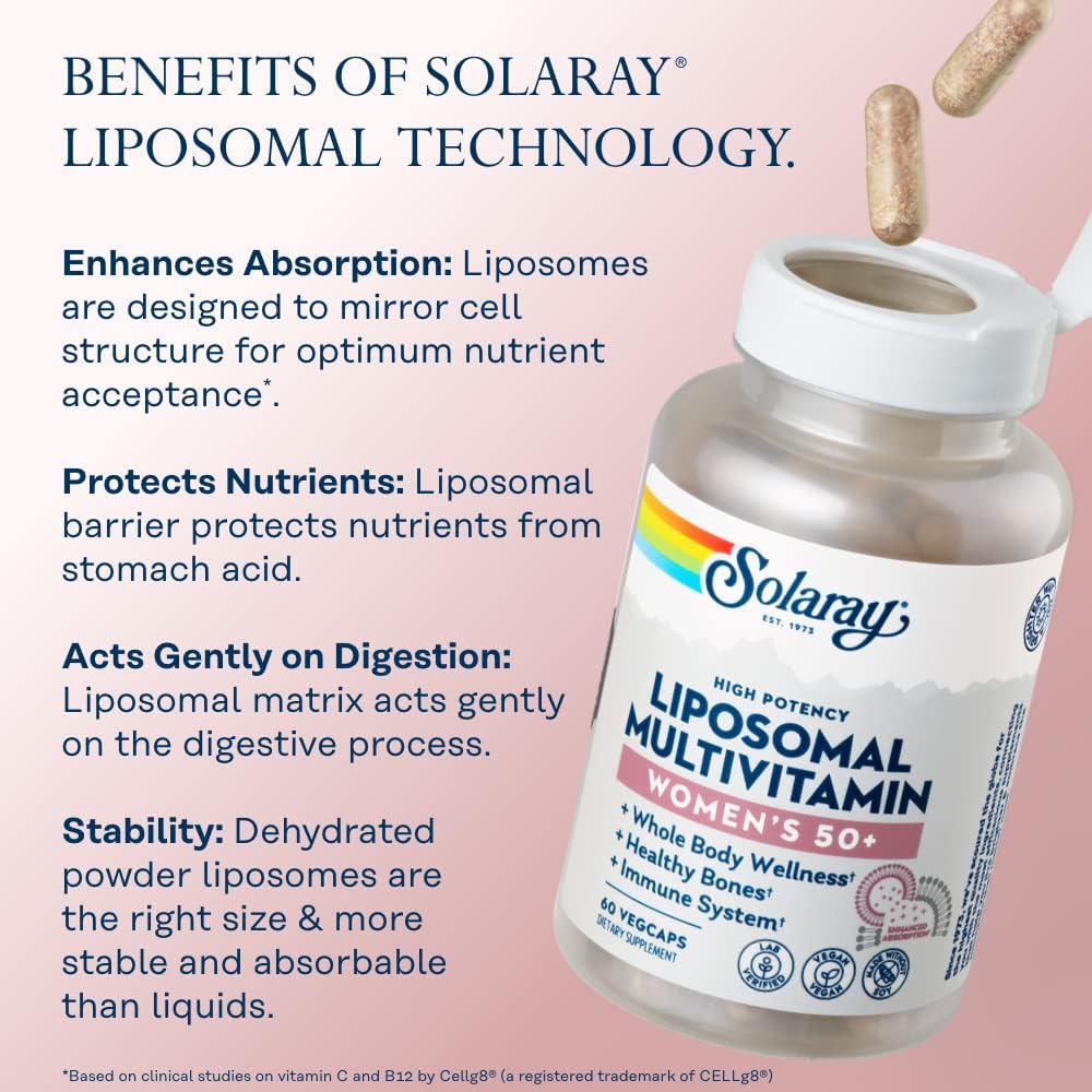 SOLARAY Liposomal Multivitamin for Women 50 Plus - Enhanced Absorption with Iron, Vitamin D, B12, Biotin, 60 VegCaps - görsel 4