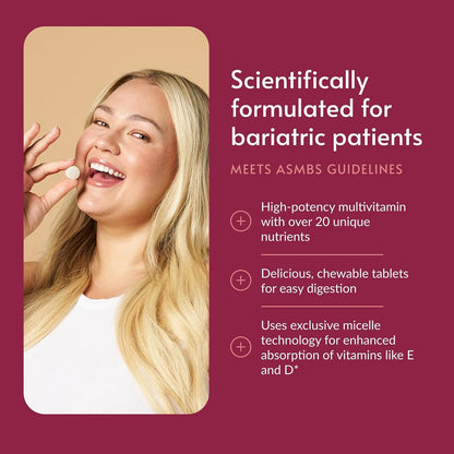 Bariatric Advantage Chewable Advanced Multi EA - High Potency Daily Multivitamin with Iron for Bariatric Surgery Patients - Strawberry Flavour - 60 Count