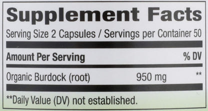 Nature's Way Burdock Root, 950 mg, 100 Vegan Capsules