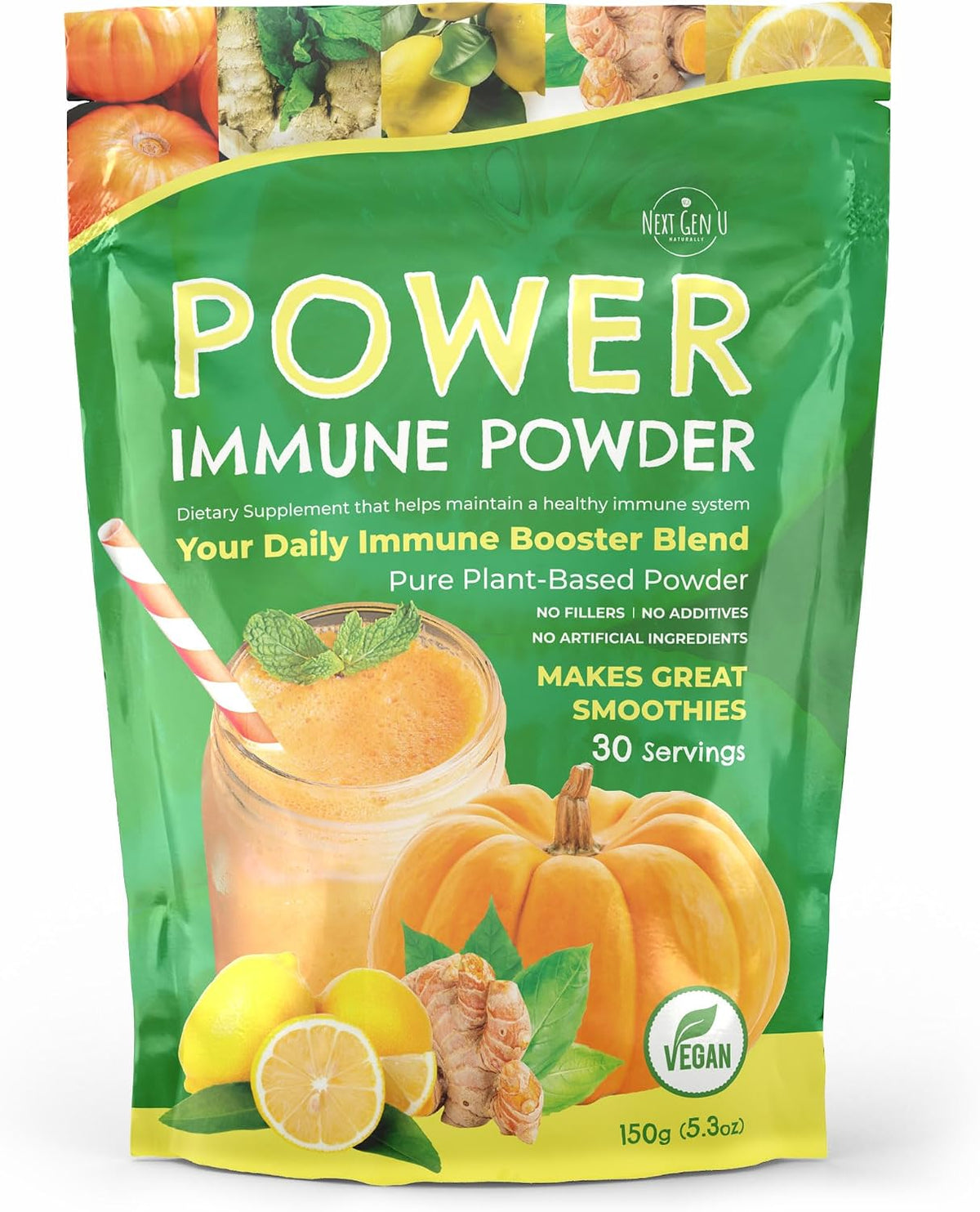 Immune Support – Supplement Powder 150g – Superfood Booster for Adults – Natural Immunity Defence – Daily Drink Mix for Women & Men – Plant Based, Vegan & Gluten-free Smoothie Boost by NextGenU - görsel 1