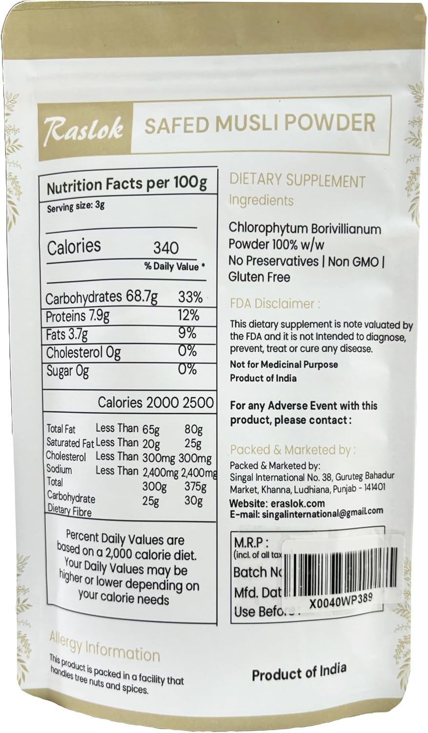 Raslok Pure Safed Musli Powder | White Musli | Svet Musli | Chlorophytum Borivilianum (100 g) - görsel 2