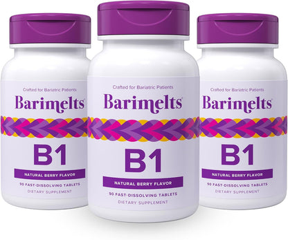 BariMelts Vitamin B1 (Thiamine) - 90 Fast-Dissolving Tablets, Sugar-Free Bariatric Supplement, Natural Berry Flavour