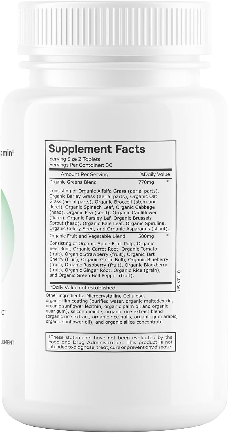 envitamin Green Fuel Organic Greens Tablets - Organic Greens, Fruit and Vegetable Blend - görsel 3