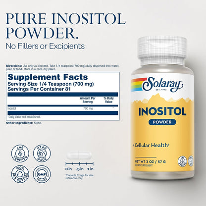 SOLARAY Pure Inositol Powder – Cellular Health Support – Vegan, Laboratory Verified – 163 Servings, 113 g