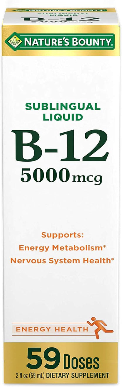 Nature's Bounty Vitamin B12 5000 mcg Sublingual Liquid, 2 fl oz (59 ml)