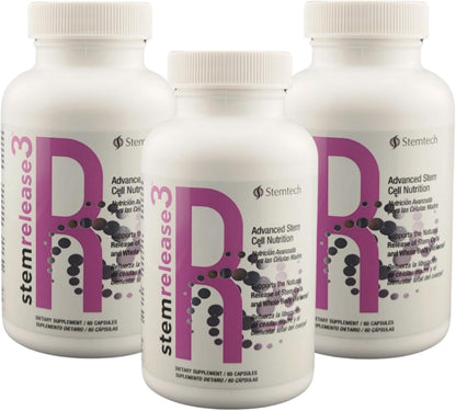 Stemrelease3™ Cutting-Edge Stem Cell Nutrition for Natural Renewal and Youthful Vitality, Exclusive Blend for Enhanced Telomere Health 60 Capsules (3-Pack)