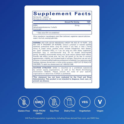 Pure Encapsulations DHEA 25 mg – Micronised DHEA Supplement for Hormone Balance, Immune Support, and Metabolism